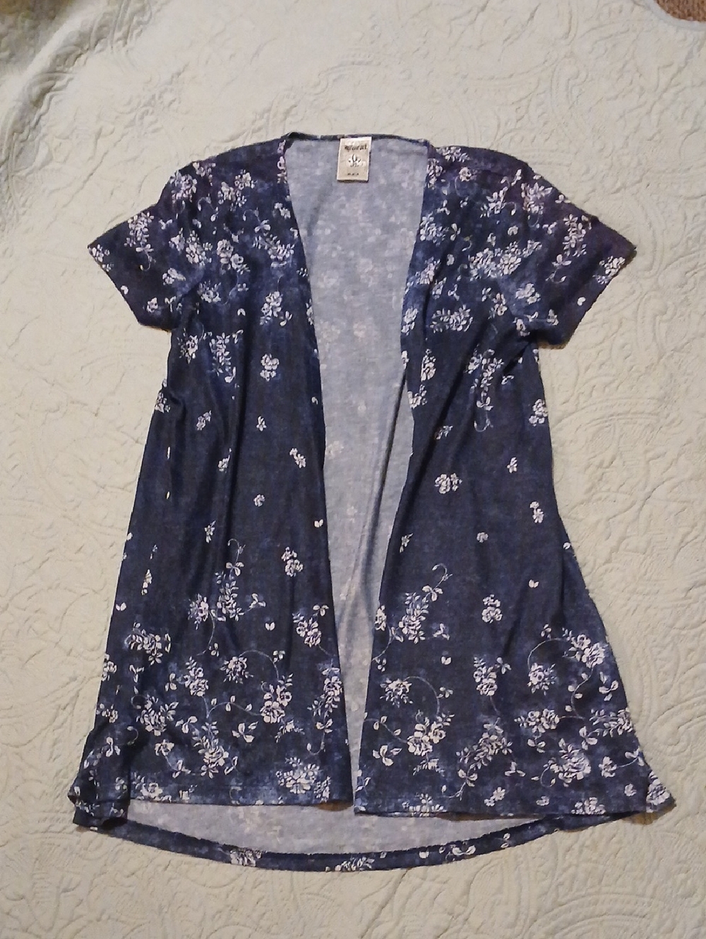 Vocal  Blue and White Short Sleeve Cardigan